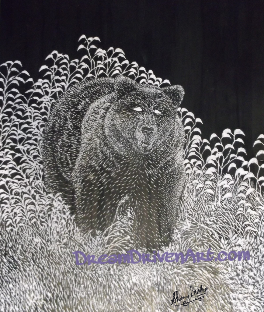 black bear realistic scratch art