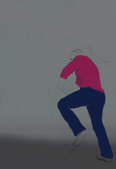 adding color to the rough sketch of a woman using self defense technique