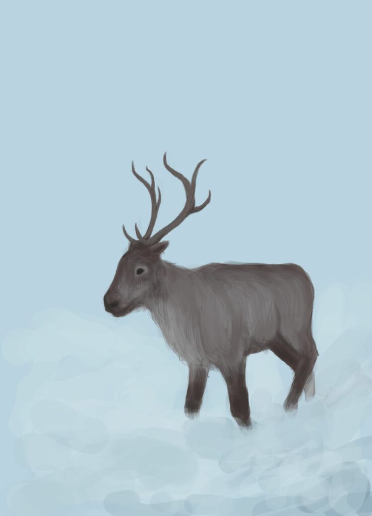 reindeer work in progress painting