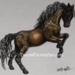 Realistic colored pencil drawing of bay horse rearing. horse rearing up colored pencil drawing