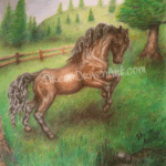 Title - Free to Run rearing bay colored horse in colored pencil