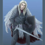 Fallen Angel Armored Fallen Angel with tattered wings holding sword and shield